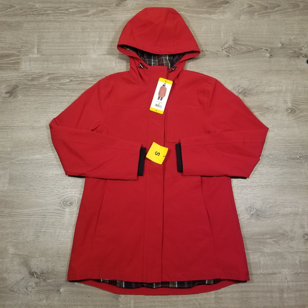 Pendleton Womens Red Plaid Lined Rain Jacket Hooded Coat Full Zip Size Small NWT